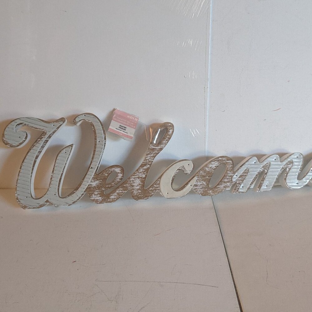 NWT Primitive Welcome Wood Sign Rustic Farmhouse Decor Greeting Ashland Michaels